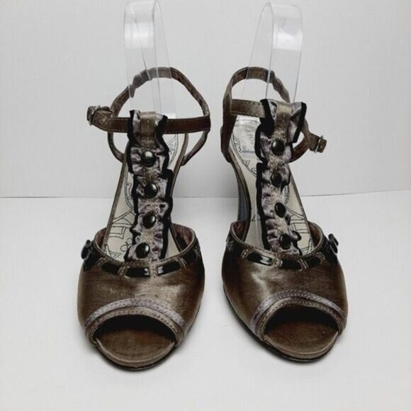 BOBBI BLU Edith Satin Peep Toe Gem T-strap Slingbacks High Heel Shoes Gray Sz 8 - Picture 4 of 11